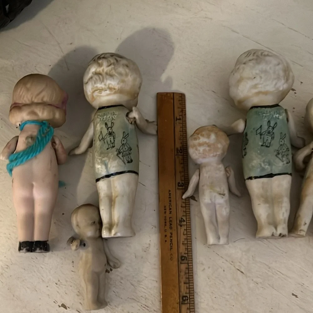 Lot Antique bisque jointed & strung Japan dolls miniature